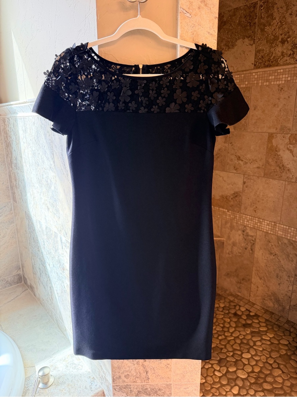 Karl Lagerfeld Black Mini Dress with Floral Appliqué Yoke